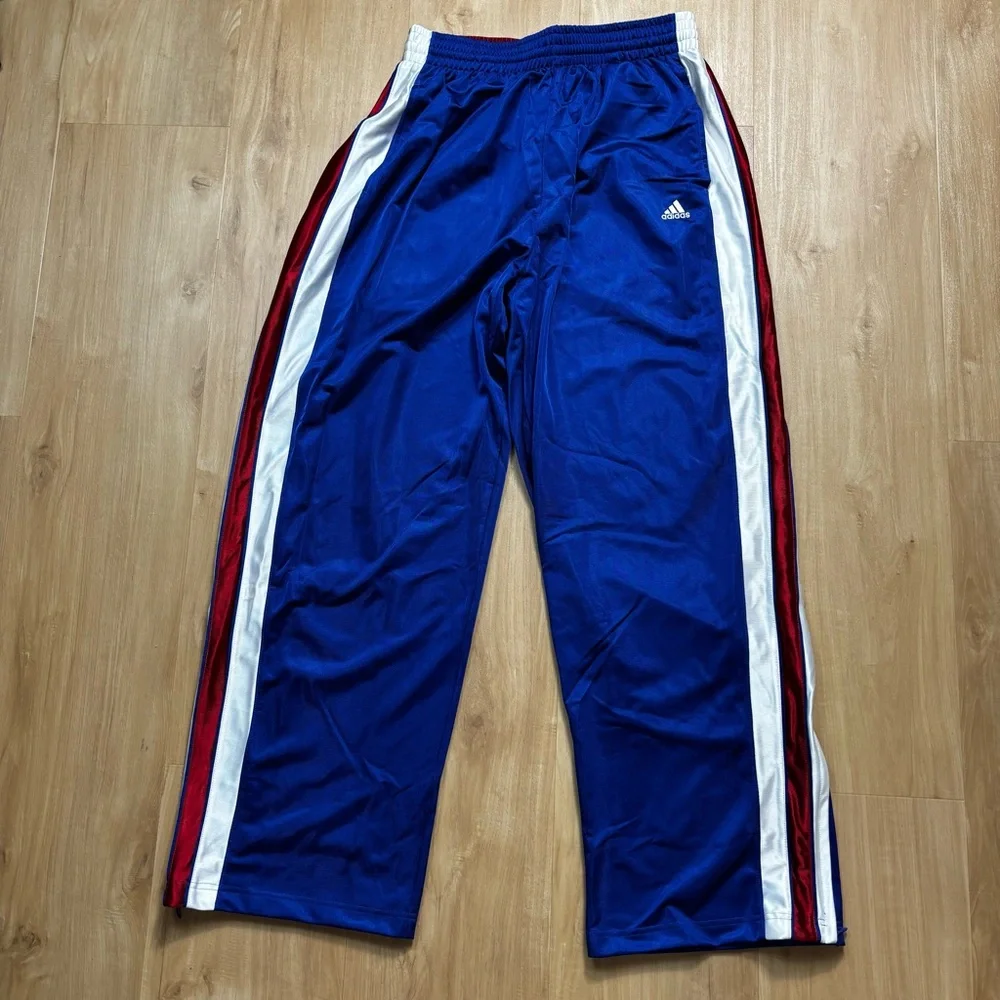 Y2K adidas Blue Sweatpants with Red and White Stripes - Picture 1 of 11